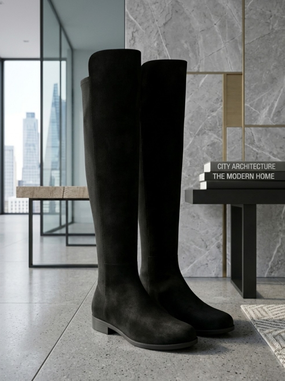 Classic Women's Knee-High Black Suede Boots Stuart Weitzman Autentic